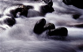 小溪，河流，黑色的石頭