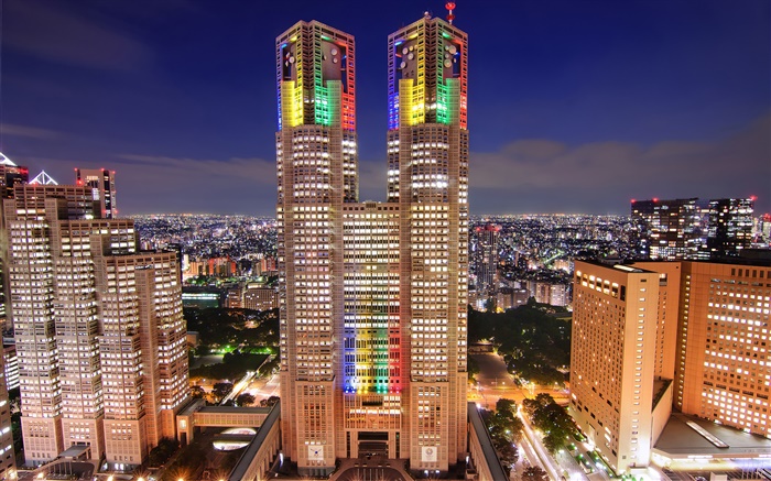 日本東京的摩天大樓，晚上，城市，路燈 桌布 圖片