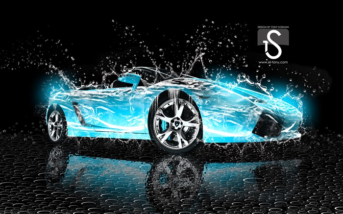 水濺汽車，藍色蘭博基尼，創意設計 桌布 圖片