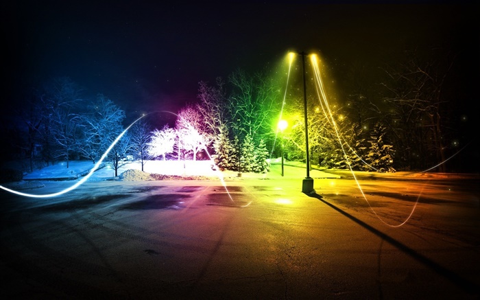 抽象五顏六色的光，夜晚，冬天 桌布 圖片