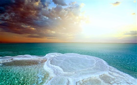 死海，美麗的夕陽，鹽海
