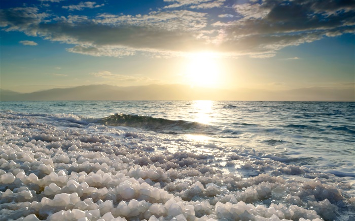 死海，鹽，日落 桌布 圖片