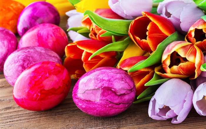 復活節彩蛋，鬱金香花 桌布 圖片