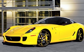 法拉利599超級跑車黃色側視圖