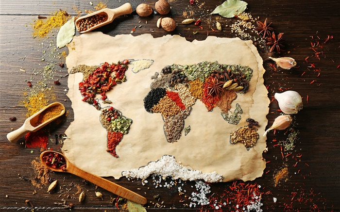 食品，調味品，面，世界地圖，創意圖片 桌布 圖片