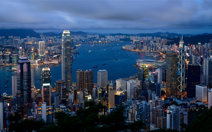 香港，城市，建築，多雲的天空，早上 桌布 圖片
