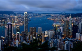 香港，城市，建築，多雲的天空，早上 高清桌布