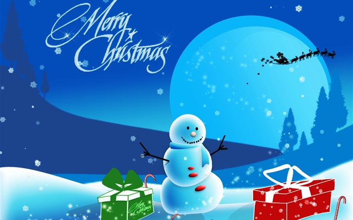 聖誕快樂，藝術圖片，雪人，雪，禮品，月亮 桌布 圖片
