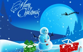 聖誕快樂，藝術圖片，雪人，雪，禮品，月亮 高清桌布