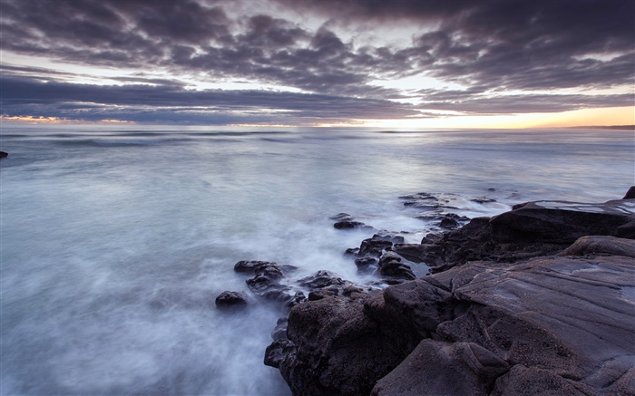 穆里懷海，奧克蘭地區，海岸，日落，新西蘭 桌布 圖片