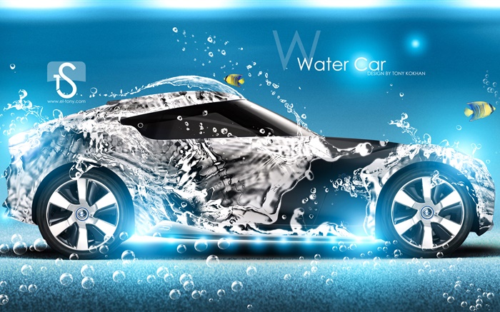 水濺汽車，魚，創意設計 桌布 圖片