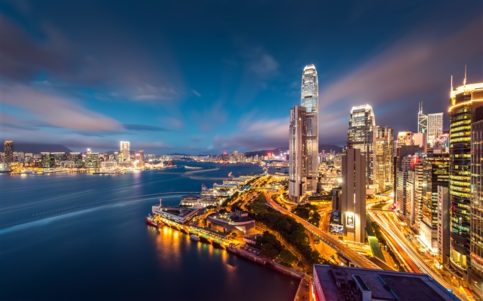 美麗的城市夜景，香港 桌布 圖片