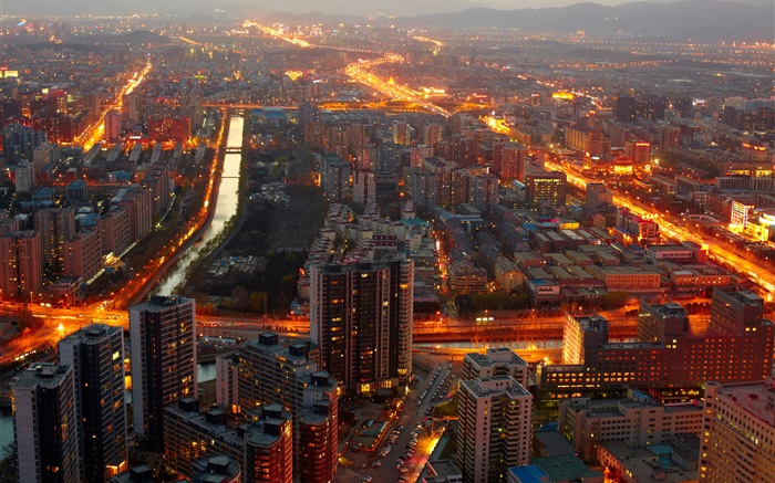北京，中國，午夜，建築，燈 桌布 圖片
