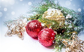 聖誕球，松樹枝，新的一年裝飾 高清桌布