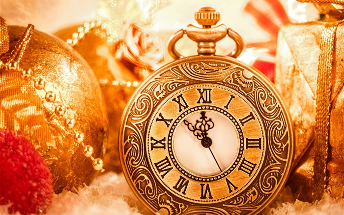 聖誕裝飾，時鐘，球，新年 桌布 圖片