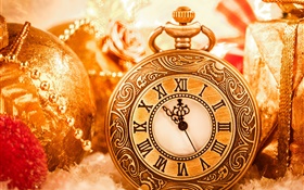 聖誕裝飾，時鐘，球，新年 高清桌布