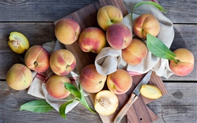新鮮水果，桃子，刀 高清桌布