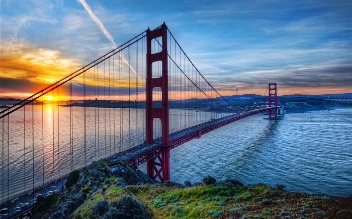 金門大橋，舊金山，加利福尼亞州，美國，大海，天空，夕陽 桌布 圖片