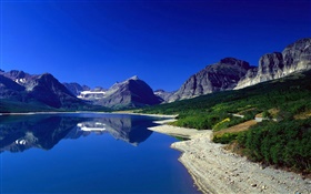 山，湖，坡，藍天，反射 高清桌布