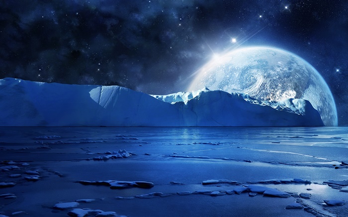 晚上，冰，海洋，行星，恆星，冷 桌布 圖片