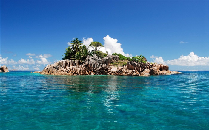 小島，碧海，藍天，塞舌爾島 桌布 圖片