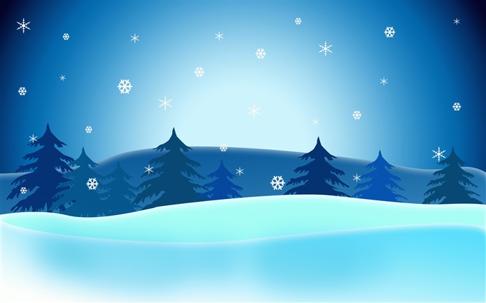 矢量聖誕圖片，樹，雪花，藍天 桌布 圖片
