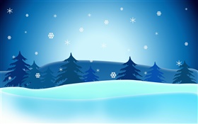 矢量聖誕圖片，樹，雪花，藍天
