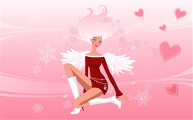 矢量插圖，時尚女孩，翅膀，天使