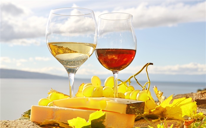 葡萄酒，紅，白，玻璃杯，葡萄 桌布 圖片