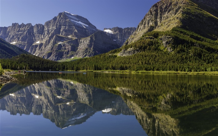 加拿大景觀，湖，山，林，水中的倒影 桌布 圖片