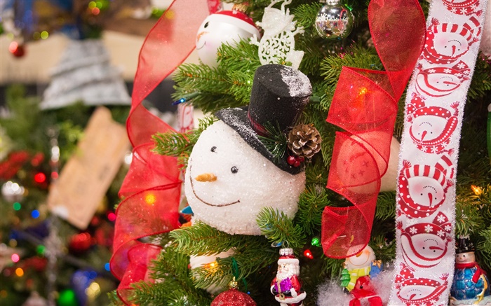 聖誕樹，雪人，玩具，織帶 桌布 圖片