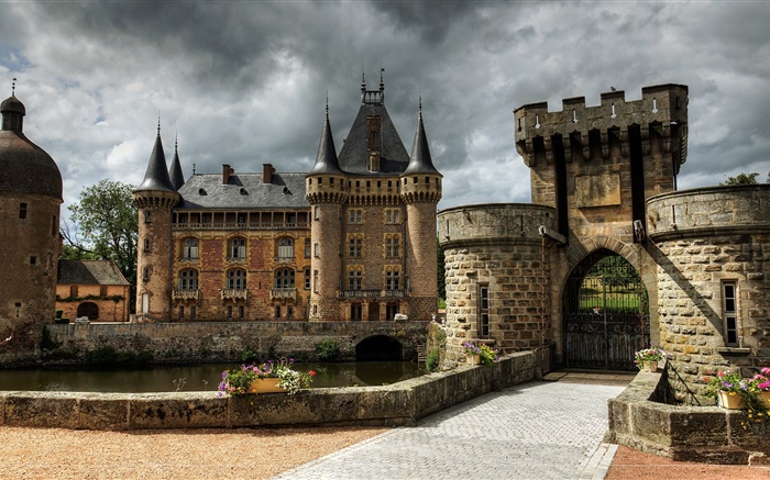 法國，拉克萊特城堡，城堡，塔，門，雲 桌布 圖片