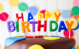 生日快樂，蠟燭，蛋糕，多彩的字母 高清桌布