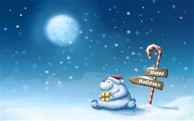 節日快樂，雪，熊，月亮 高清桌布