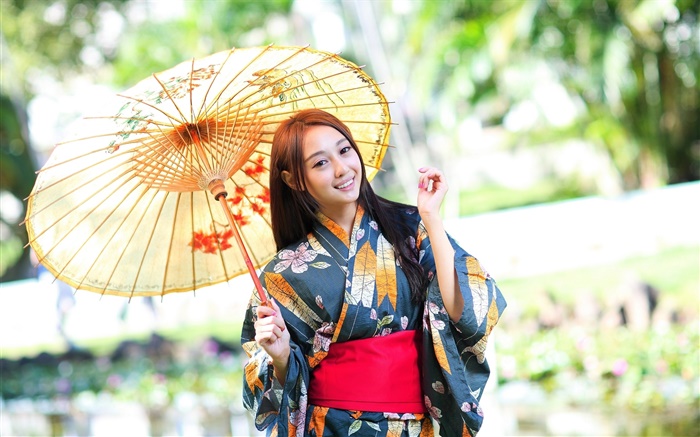 日本女孩，和服，傘，眩光 桌布 圖片