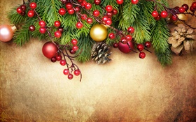 聖誕快樂，裝飾，松枝，漿果，球