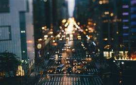 美國，紐約，夜晚，建築物，街道，汽車，燈，虛化 高清桌布