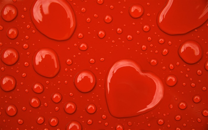 水滴，愛的心，紅色背景 桌布 圖片