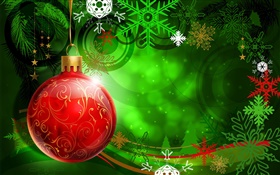 聖誕，新年，紅球，裝飾，雪花，矢量 高清桌布
