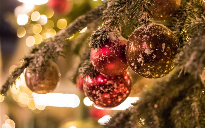 聖誕樹，球，眩光，模糊背景 桌布 圖片