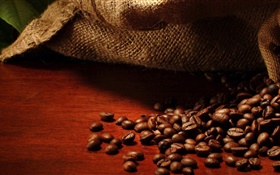 咖啡豆，手提袋，葉子 高清桌布