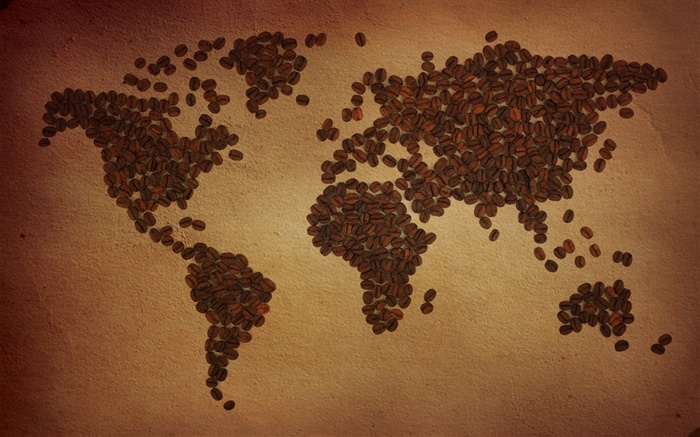 咖啡豆，世界地圖，大陸，創意 桌布 圖片