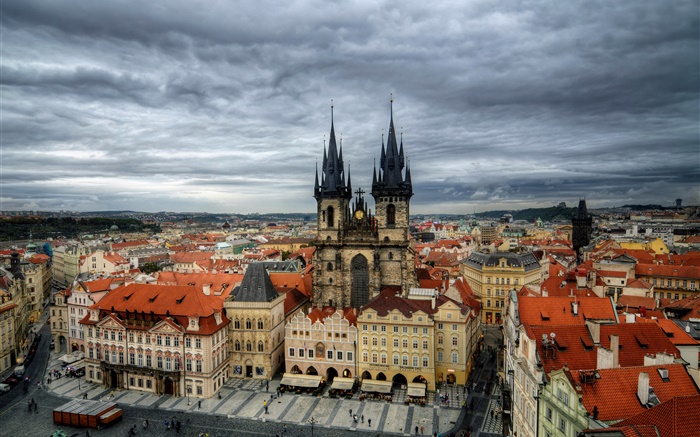 捷克共和國，布拉格，城市，老城廣場，蒂恩教堂，民居 桌布 圖片