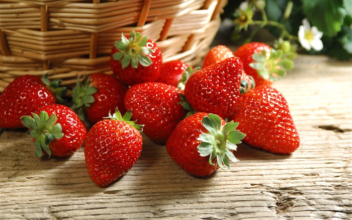新鮮的草莓，紅，籃 桌布 圖片