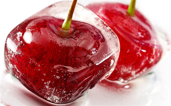冷凍櫻桃，冰，水，紅色水果 桌布 圖片