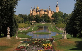 德國什未林，城堡，建築，公園，綠樹成蔭，鮮花 高清桌布