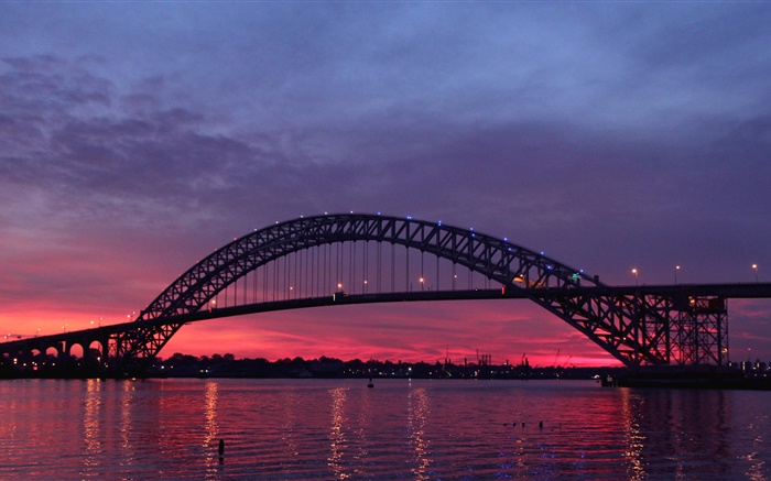 美國，新澤西，巴約訥橋，河，日落，黃昏 桌布 圖片