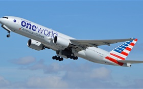 美國航空公司，波音777飛機飛行 高清桌布