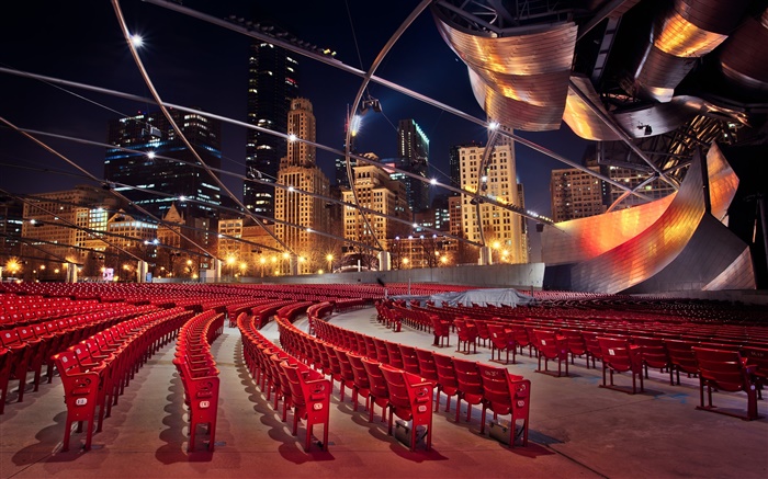 芝加哥，伊利諾伊州，美國，建築，摩天大樓，椅子，晚上 桌布 圖片