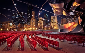 芝加哥，伊利諾伊州，美國，建築，摩天大樓，椅子，晚上 高清桌布